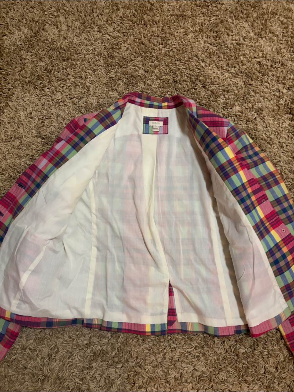 J. Crew Madras Pink and Yellow Multicolor Plaid Blazer